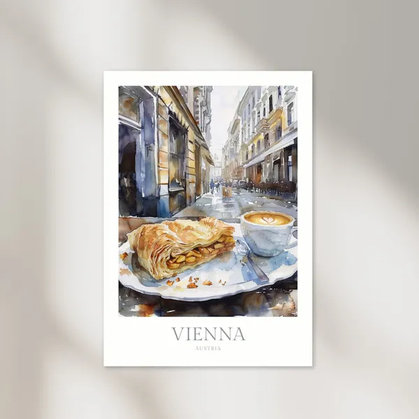 Vienna Austria Watercolor Travel Poster, Wall Decor
