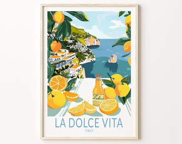 La Dolce Vita Lemons Travel Poster, Italy Decor