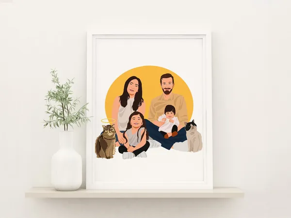 Custom Memorial Family Portrait Art Print, Loved One