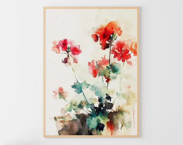 Geranium Watercolor Art Print, Farmhouse Floral Decor