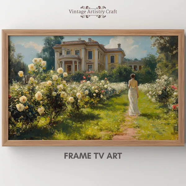 Woman in Rose Garden Summer Painting Art Print
