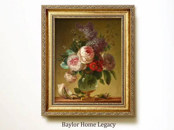 Vintage Still Life of Roses and a Seashell Art Print