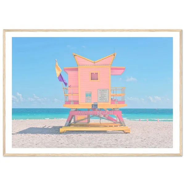 Miami Lifeguard Tower Travel Poster, Coastal Scene