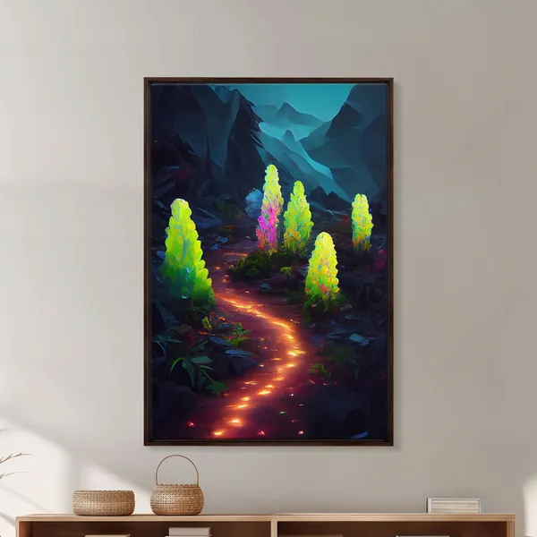 Magical Forest Mushroom Fantasy, Glowing Art Print