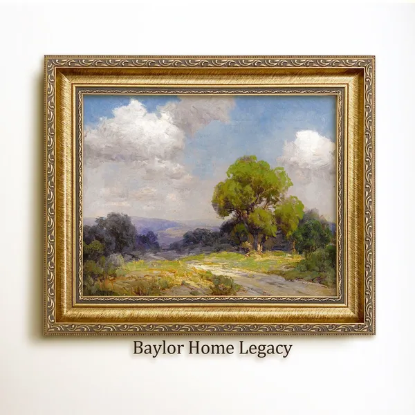 Texas Hill Country Oil Painting Art Print, Antique Style