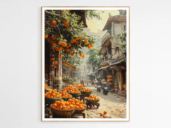 Hanoi Vietnam Street Market Art Print, Traditional Decor