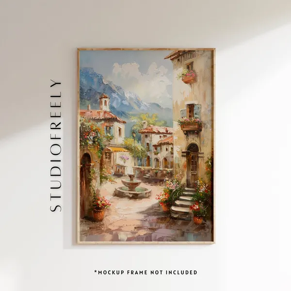 Mediterranean Village Painting, Rustic Tuscan Art Print