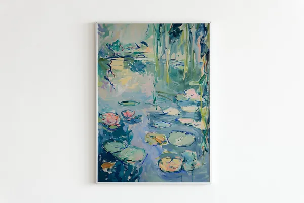 Water Lilies Painting Poster, Monet-Inspired Art Print