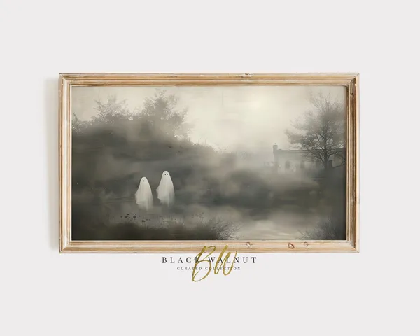 Halloween Ghosts in Moody Landscape, Vintage Poster