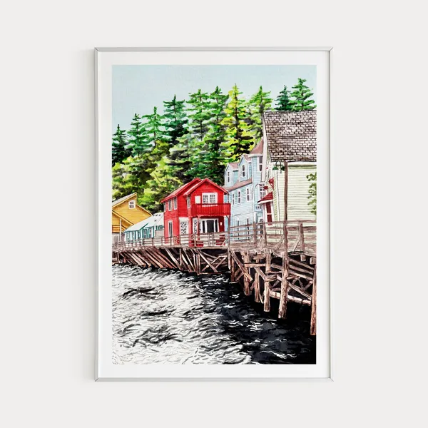 Ketchikan Alaska Watercolor Landscape Travel Poster