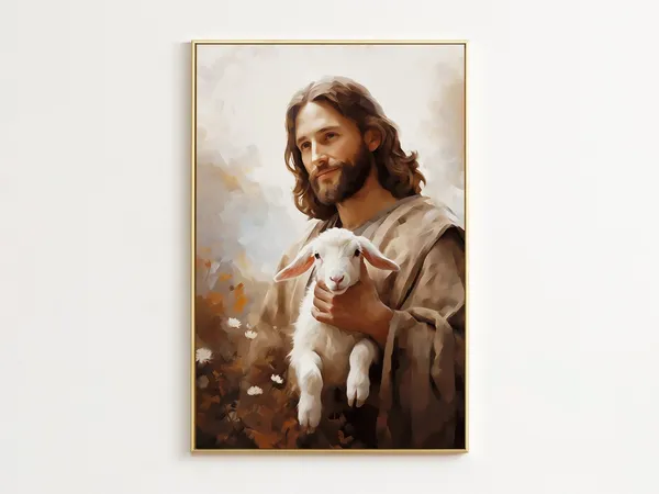 Jesus and Lamb Christian Religious Art Print