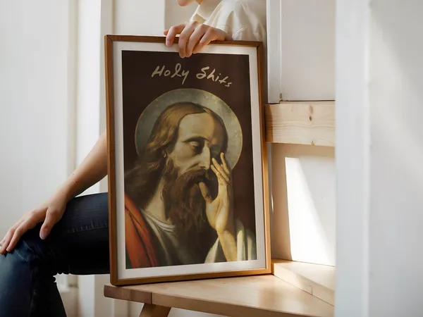 Jesus Bathroom Humor Vintage Mid-Century Art Print