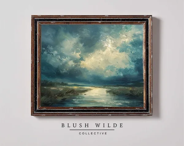 Stormy River Vintage Oil Painting Art Print