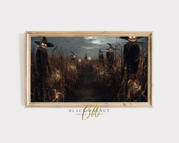 Creepy Scarecrows With Pumpkin Heads Halloween Art Print