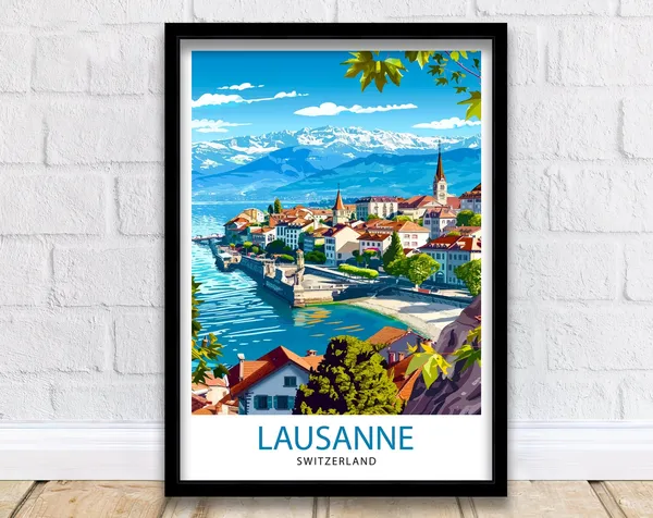 Lausanne Switzerland Travel Poster, European City View