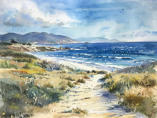 Big Sur Coastline Watercolor Art Print, California