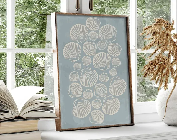Oyster Pattern Coastal Boho Minimalist Art Print