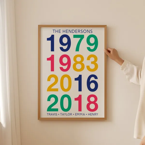 Custom Year Family Portrait, Kids Room Typography Art Print