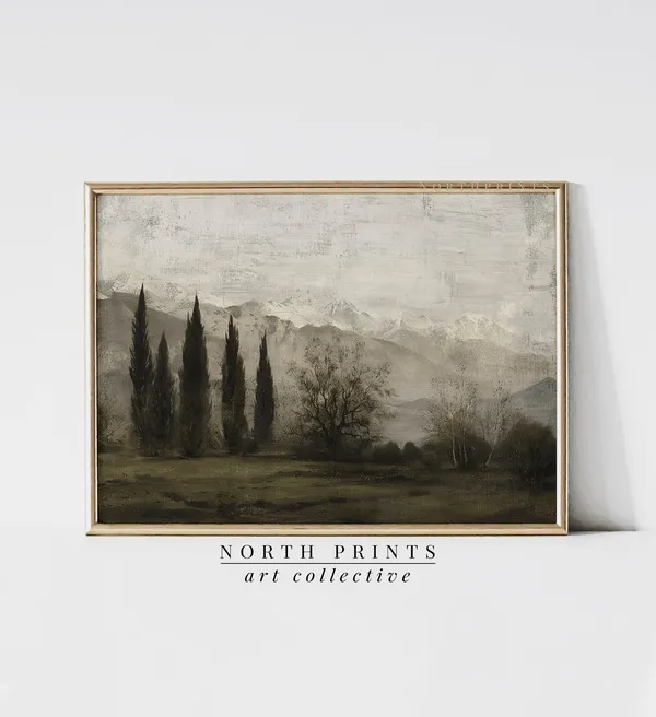 Moody European Landscape Art Print, Dark Green