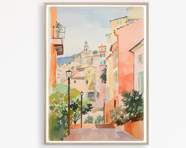 Nice France Travel Poster, French Riviera Painting