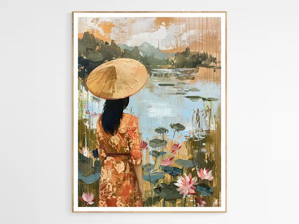 Feminine Floral Vietnamese Lady Art Print