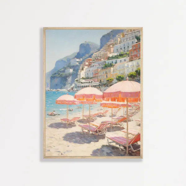 Retro Amalfi Coast Italy Beach Landscape Art Print