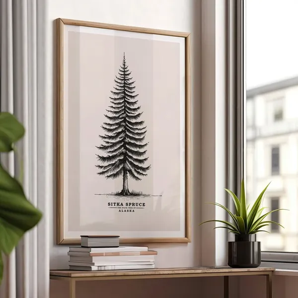 Alaska State Tree Sitka Spruce Vintage Sketch Poster