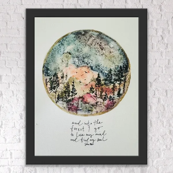 John Muir Forest Watercolor Quote Wall Art Print