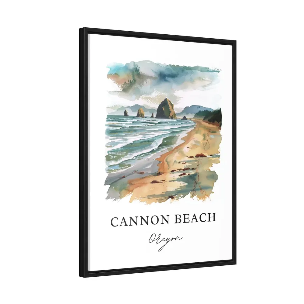 Cannon Beach Watercolor Travel Poster, Haystack Rock - Image 2
