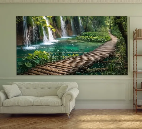 Plitvice Lakes Croatia Travel Poster, Scenic Nature