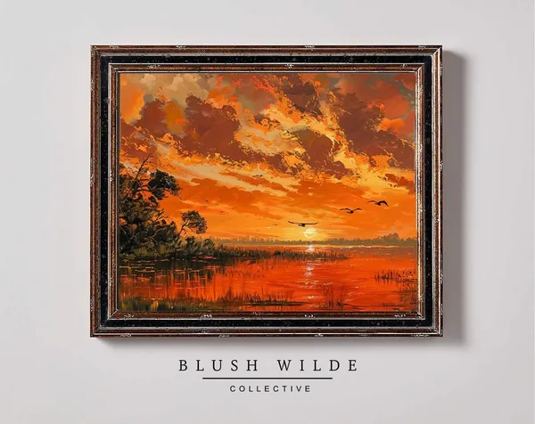 Vintage Florida Sunset Landscape Art Print
