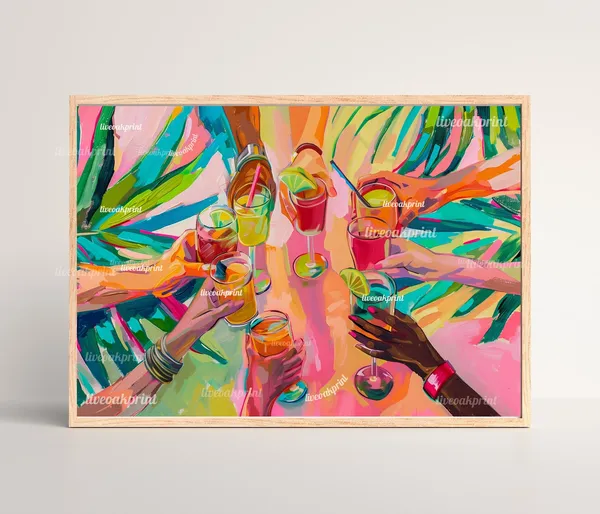 Colorful Cheers Cocktail Maximalist Bar Cart Art Print