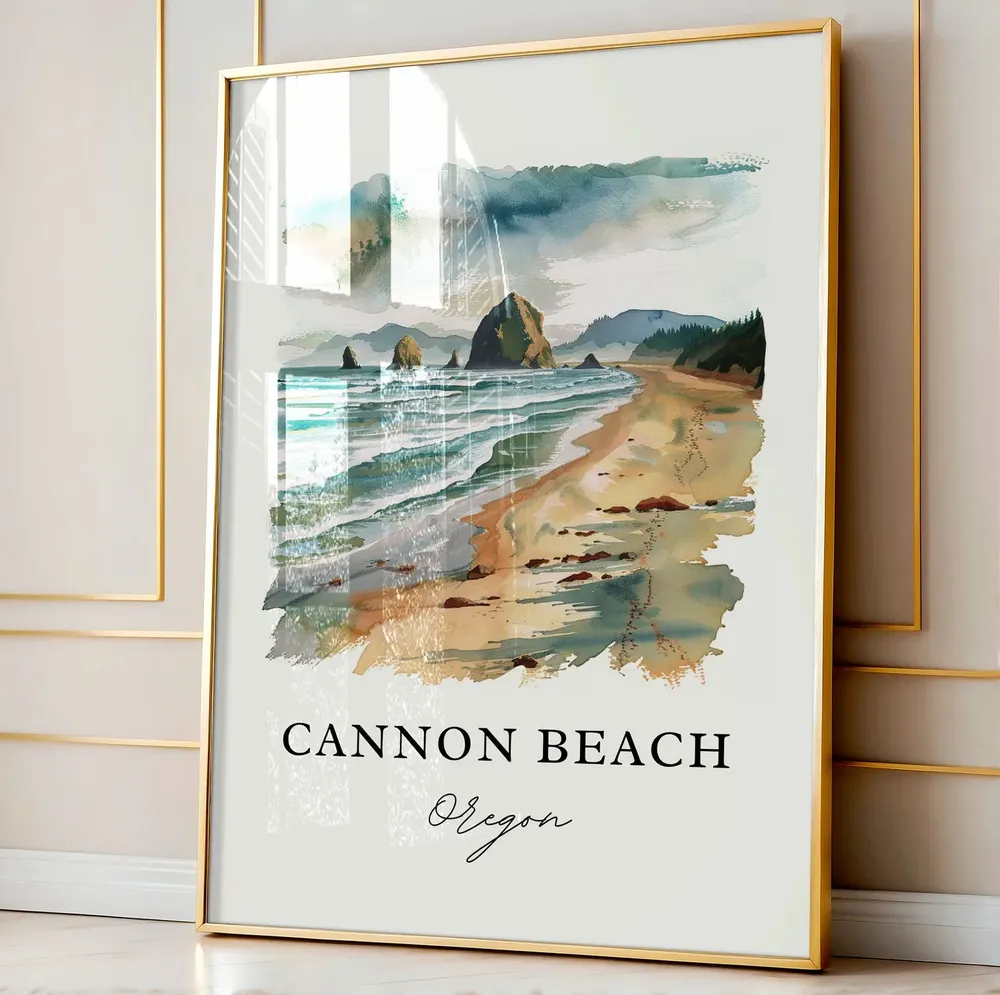 Cannon Beach Watercolor Travel Poster, Haystack Rock - Image 4