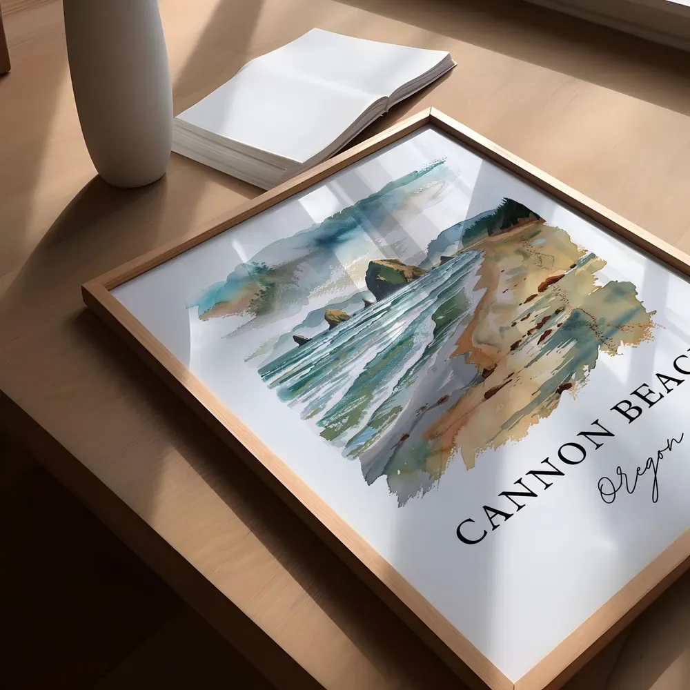 Cannon Beach Watercolor Travel Poster, Haystack Rock - Image 5