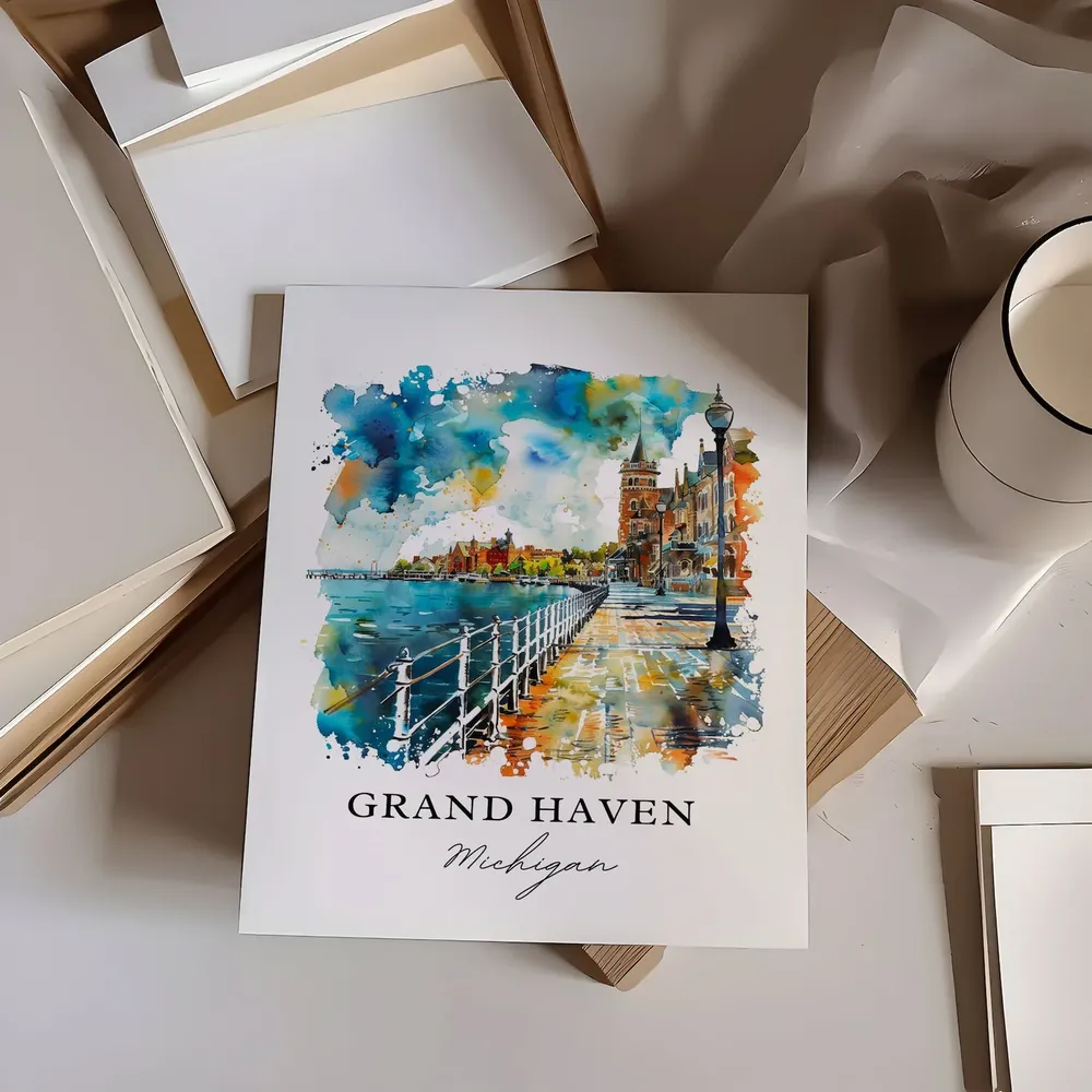 Grand Mi Watercolor Michigan Travel Poster, Art Print - Image 6