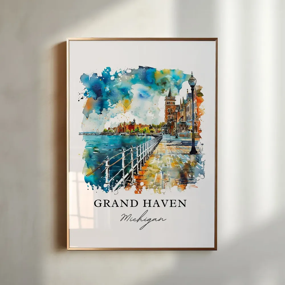 Grand Mi Watercolor Michigan Travel Poster, Art Print