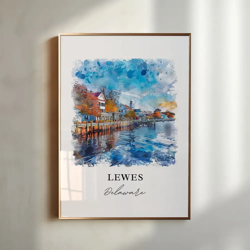 Lewes De Watercolor Travel Poster Art Print