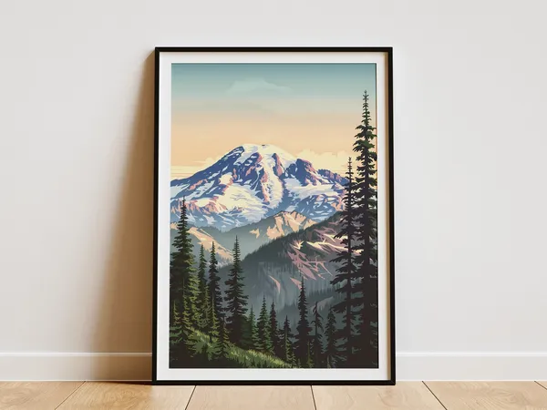 Mount Rainier National Park Vintage Travel Poster Print