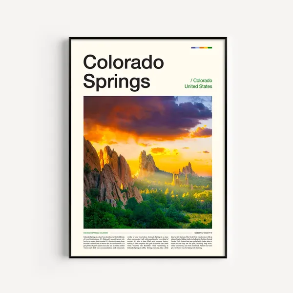 Colorado Springs Travel Poster, Colorado Landscape Art