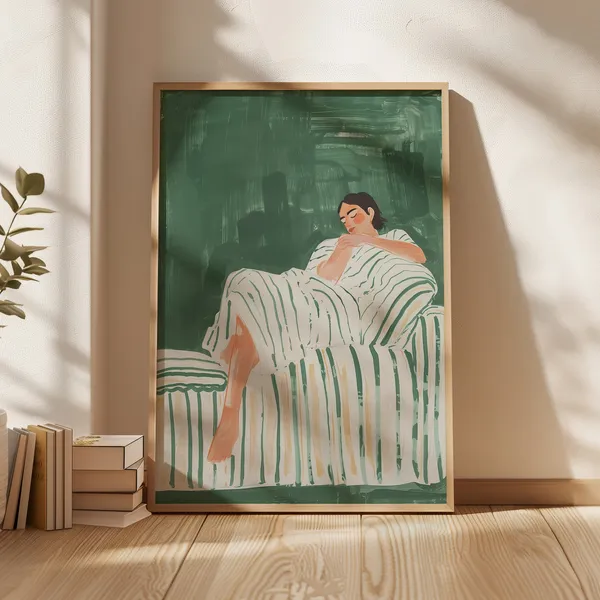 Emerald Green Abstract People Minimalist Living Room Art