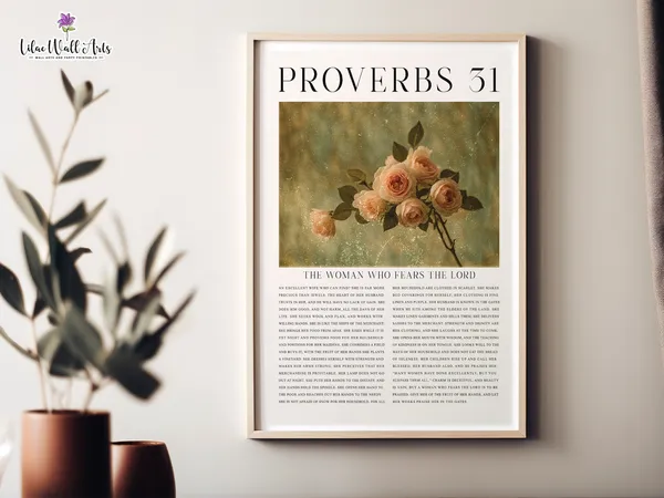 Proverbs 31 Christian Floral Art Print, Coquette Style