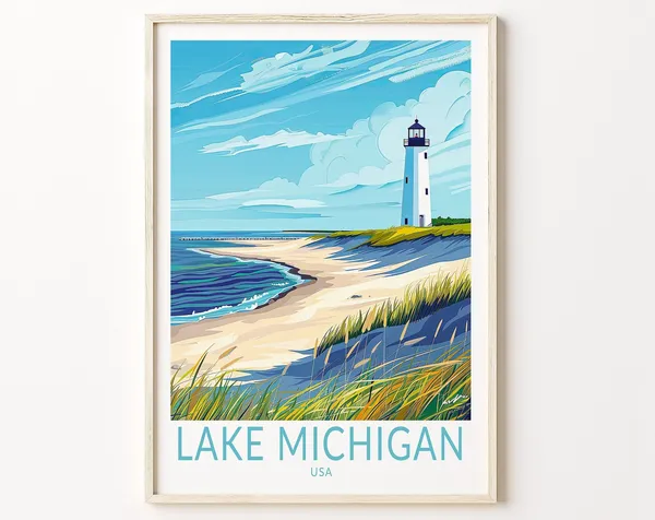 Lake Michigan Travel Poster, USA Coast Art Print