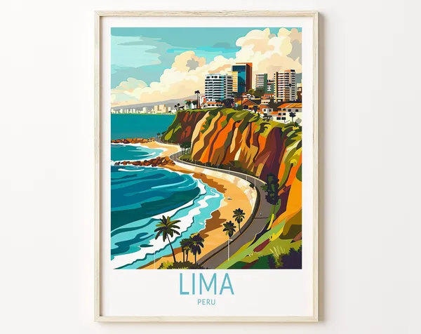 Lima Peru Travel Poster, Peru Coast Wall Art