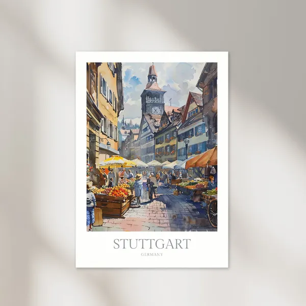 Stuttgart Germany Watercolor Travel Poster Art Print