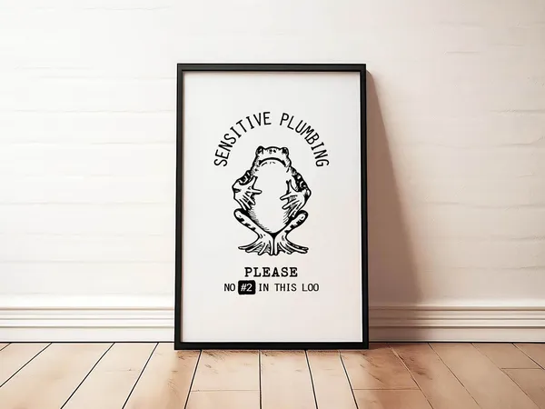 No Pooping Frog Retro Bathroom Humor Poster