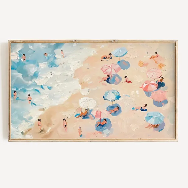 Summer Beach Abstract Art Print, Pastel Textured