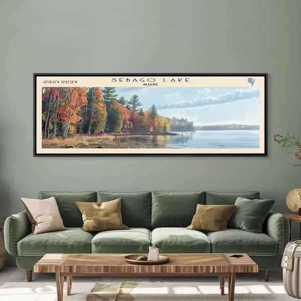 Sebago Lake Maine Travel Poster, Lake House Decor