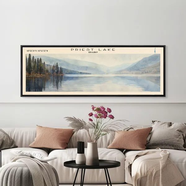 Priest Lake Idaho Travel Poster, Lake House Decor