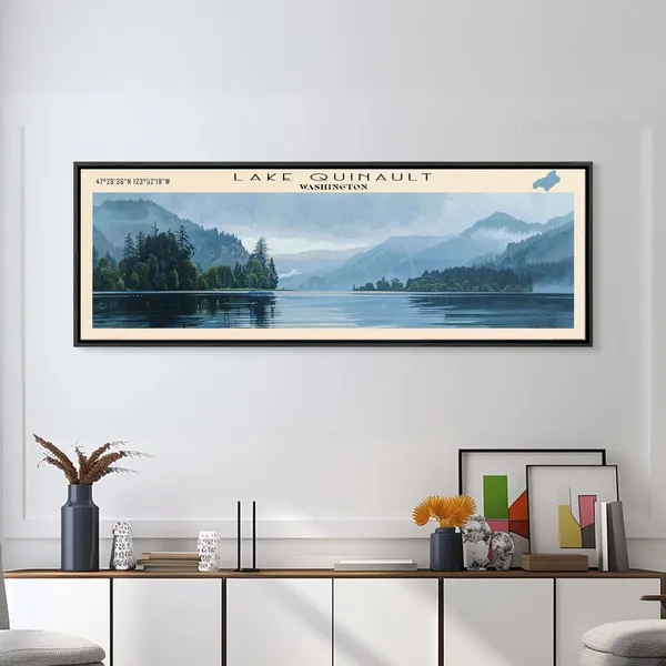 Lake Quinault Washington Travel Poster, Rustic Landscape