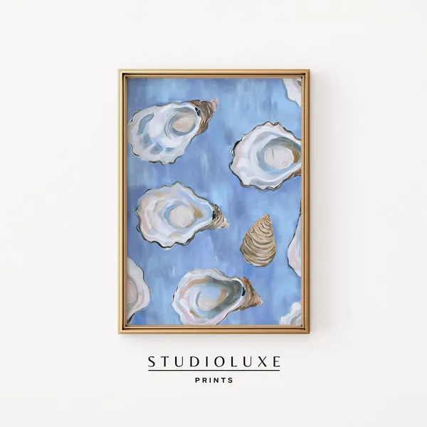 Oysters Vintage Painting, Coastal Kitchen Art Print